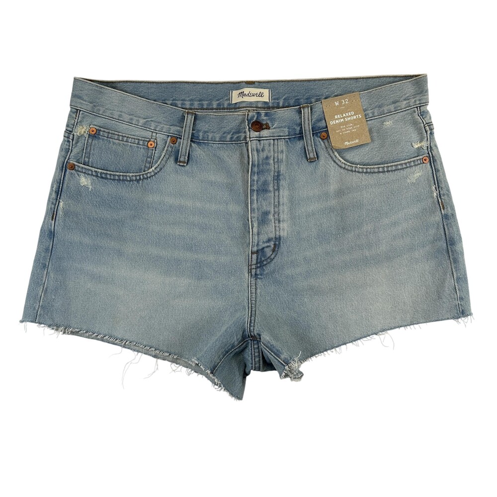 Madewell Relaxed Denim Shorts Womens 32 Light Wash Raw Hem Button Fly Casual